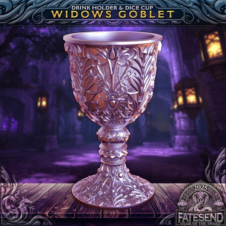 
Widow’s Goblet Dice Cup & Drink Holder – Gothic Fantasy Tabletop Accessory for Dungeons and Dragons DnD 5e RPG, FatesEnd