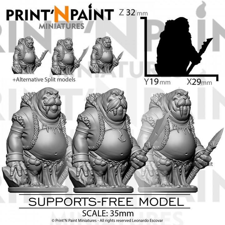 
3 Walrus Hunters Miniature – Dungeons and Dragons RPG Tabletop Figure Pathfinder 5e –PnP
