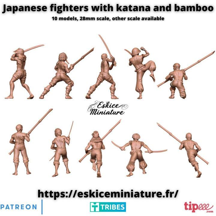 
10pc WW2 Japanese Fighters with Katana and Bamboo – 15mm 20mm 28mm 32mm 1 35 Scale – Infantry Miniatures – Eskice Miniature