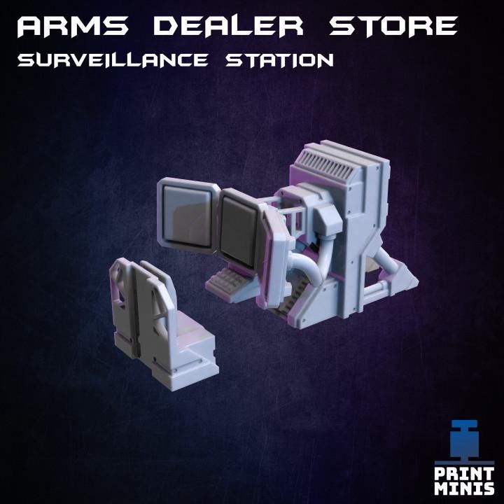 
The Arms Dealer Store 28mm/32mm Weapons Merchant TTRPG Wargame Terrain Kit Night Market Collection Basing bits Scifi Gun Shop Scenery