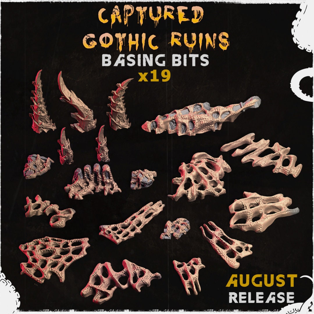 
19pc Captured Gothic Ruins Basing Bits 28mm/32mm Scale Scatter Terrain Basing Materials  40K Dungeons and Dragons Miniatures RPGZbW