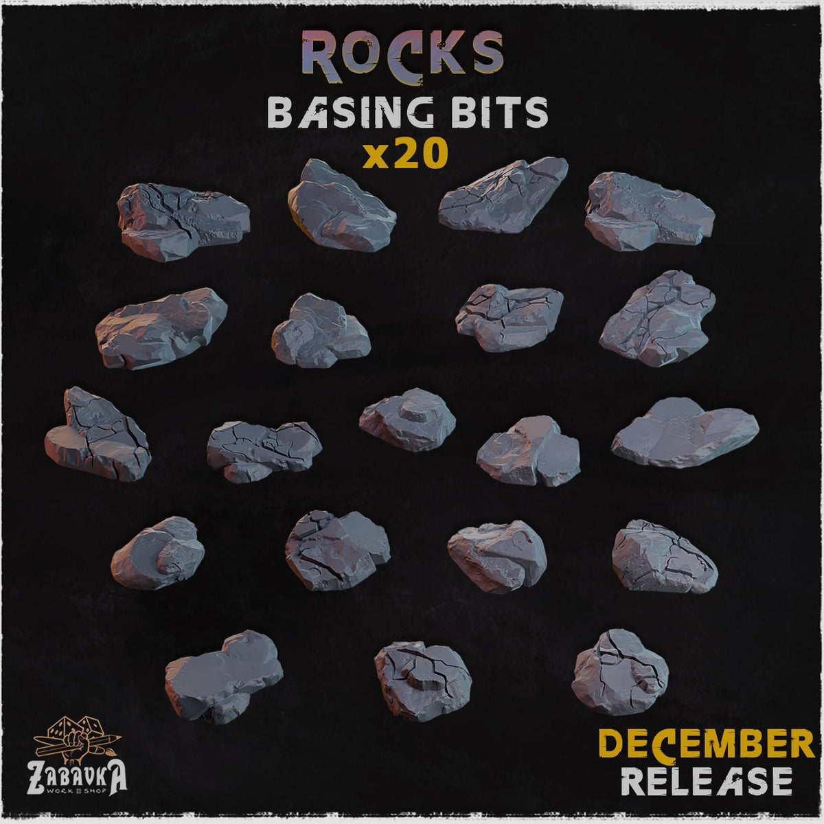 
20pc rock miniatures for Dungeons and Dragons 28mm/32mm Basing Bits DnD Scatter Terrain Scenery Scatter D&D TTRPG Mini Basing Material - ZbW