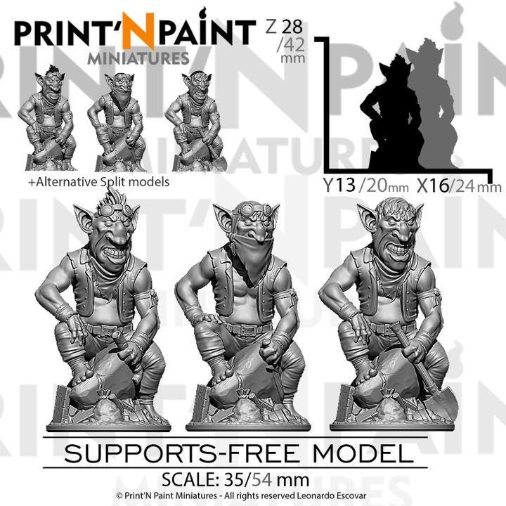 
3 Goblin Scavengers – Dungeons and Dragons Miniature Set – RPG Tabletop Figures for DnD Pathfinder 5e Fantasy –PnP