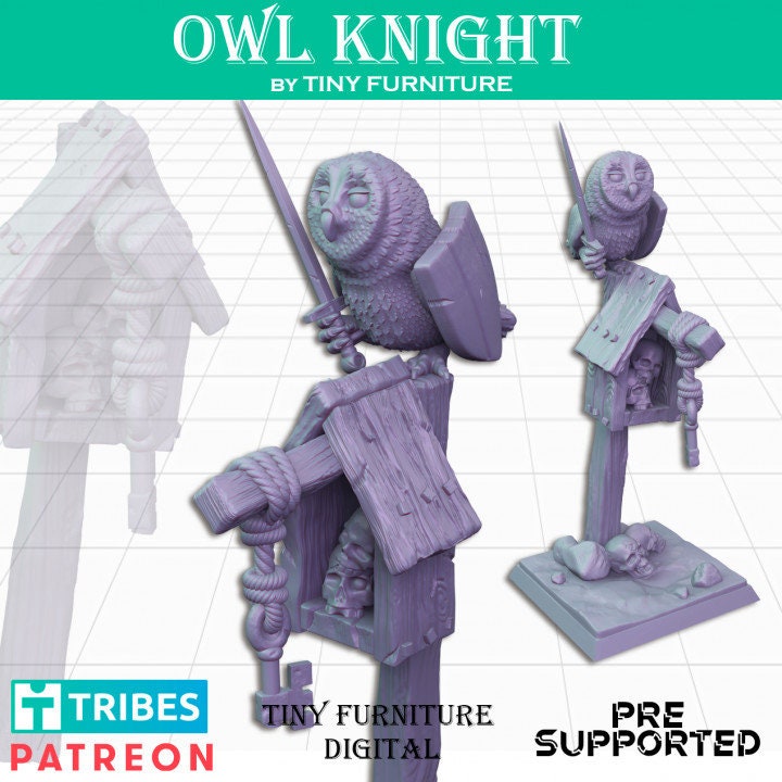 
Owl Knight Figurine, DnD, Dungeons and Dragons, Birdhouse Miniature, RPG, Tabletop - Tiny Furniture