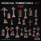 
34pc Medieval Tombstones for Dungeons and Dragons 28mm/32mm Basing Bits DnD Terrain Scenery Scatter D&D TTRPG Mini Basing Material - ZbW