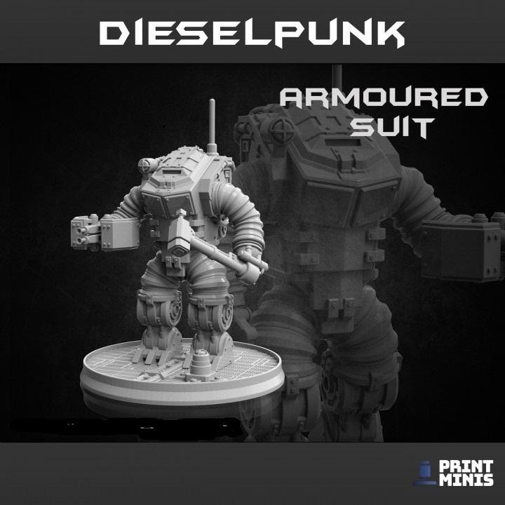 
Armored Hard Suit 28/32mm TTRPG Fantasy Wargame Sci-fi Miniature Dieselpunk Wargame Miniature Robot