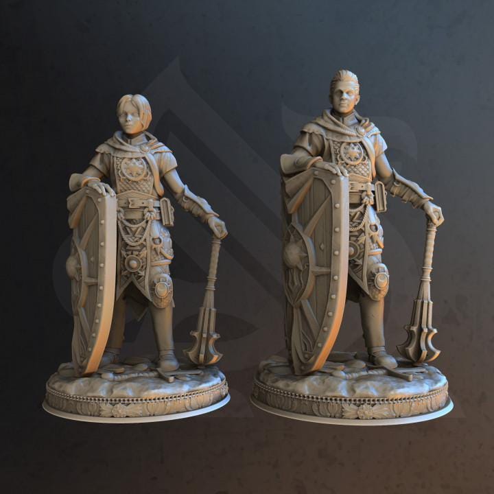
2pc Knights of the Dawn Dungeons and Dragons 28mm/32mm/38mm Mini RPG Tabletop Miniature DnD Painting Pathfinder 5e DnD Arkeus & Arkina - DmS
