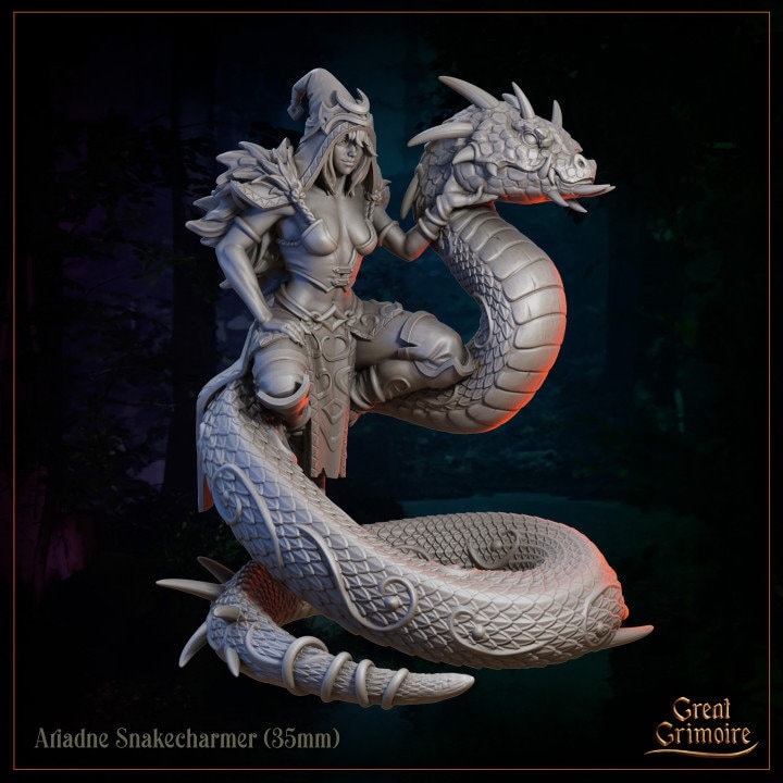 
Ariadne Snakecharmer DnD Dungeons and Dragons 28mm/32mm/35mm Snake Lady NPC TTRPG Fantasy Wargame Miniature Scatter Creature DnD Monster