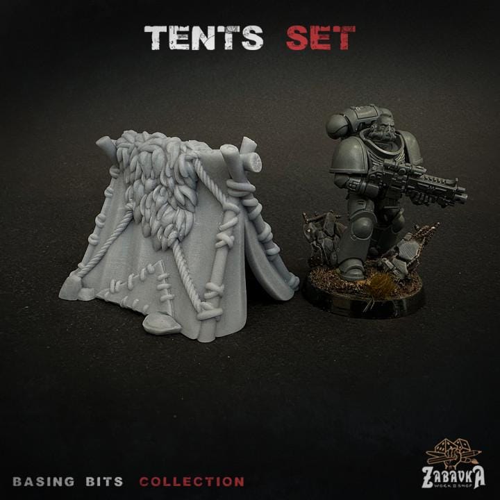 
9pc Tents - Basing Bits 28mm/32mm Wargaming Basing Materials Crude Tent Miniatures Hike Scenery Elements Scenic Battlefield Campsite Basing