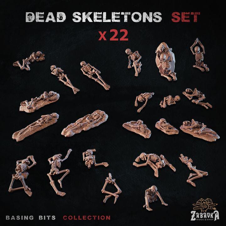 
22pc Dead Skeletons Miniature Basing Bits DnD Dungeons 28mm/32mm TTRPG Fantasy Wargame Bone Skeletons Basing Elements Graveyard SceneryZbW
