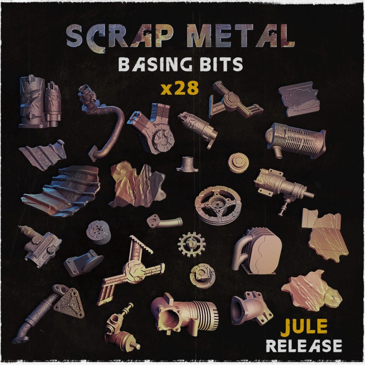 
28pc Scrap Metal Basing Bits 28mm/32mm Scale Scatter Terrain Basing Materials Dungeons and Dragons 40K Miniatures RPG Scenery DecorZbW