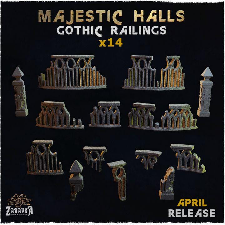 
14pc Gothic railings for Dungeons and Dragons 28mm/32mm Basing Bits DnD Scatter Terrain Scenery Scatter D&D TTRPG Mini Basing Material - ZbW