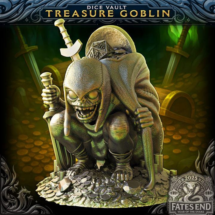
Treasure Goblin Dice Vault – Fantasy Dice Storage Holder for Dungeons and Dragons DnD 5e RPG Dice Display, FatesEnd