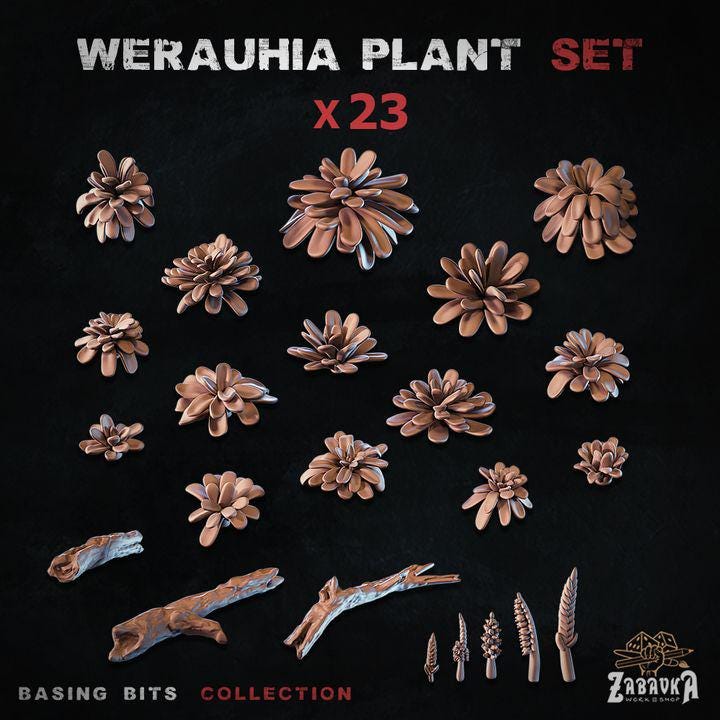 
23pc Werauhia Plant Basing Bits (Plants) 28mm/32mm Scale Botanical Scatter Terrain Basing Materials Tropical Jungle Flora Scenery Elements
