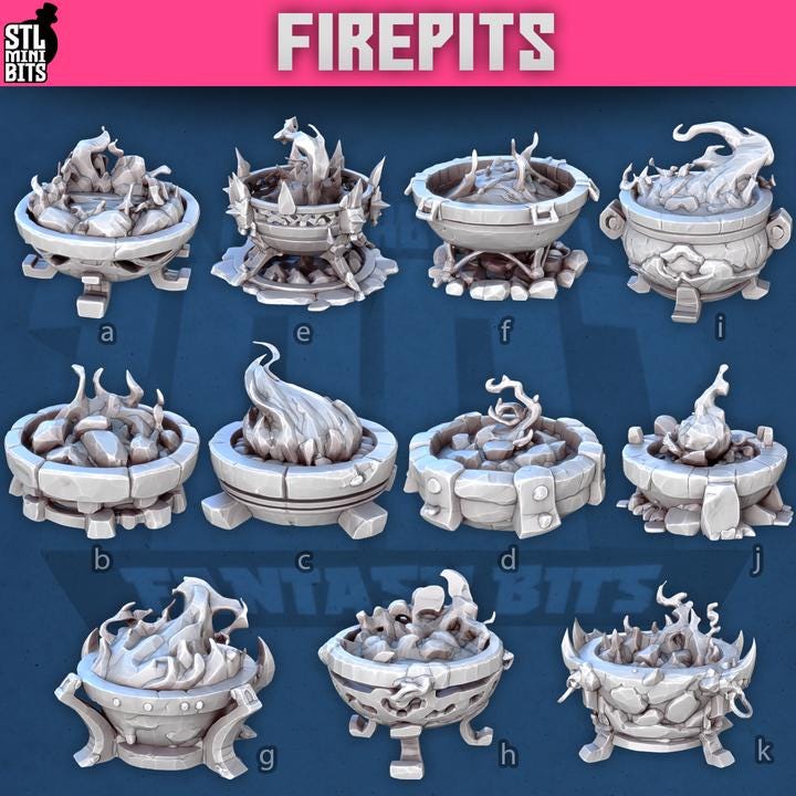
Firepit Miniatures for Dungeons and Dragons 28mm/32mm Basing Bits DnD Scatter Terrain Scenery Scatter D&D TTRPG Mini Basing Camp - STL