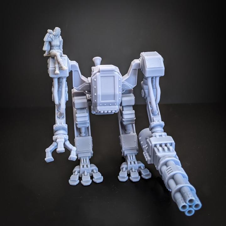 
The Reaper Mech & Valentina (The Iron Guard Collection) | 28mm/32mm TTRPG Sci-fi  Wargaming Robot Troops Android Mech Walker Dieselpunk Hero