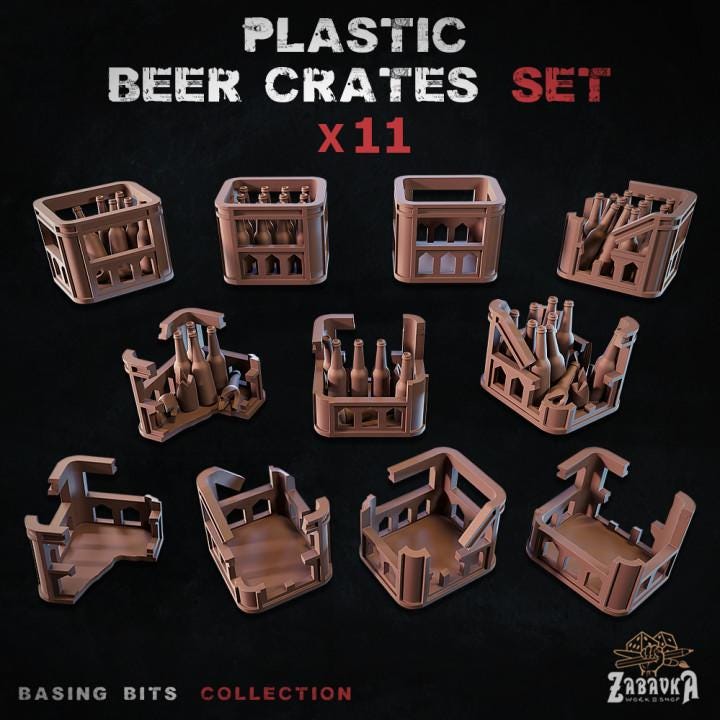 
11pc Plastic beer crates Basing Bits 28mm/32mm Scale Post-Apocalyptic Fantasy Terrain Wargaming Basing Materials Dystopian Tavern SceneryZbW