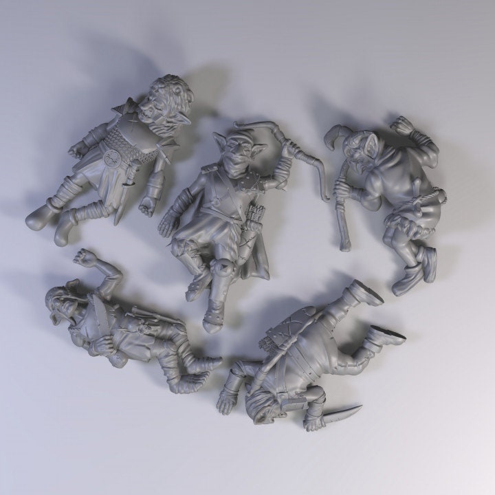 
5pc Dead Goblins DnD Dungeons and Dragons Tabletop RPG Minis 28mm 32mm Casualty Markers Corpse Miniatures Pathfinder Fantasy RPG
