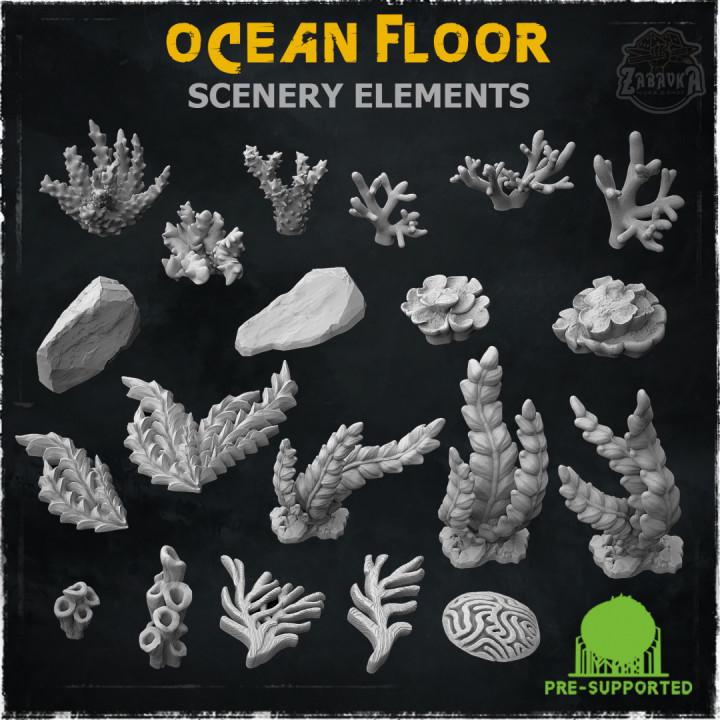 
20pc Ocean Floor - Scenery Elements - 28mm/32mm Fantasy TTRPG Aquatic Battlefield Scatter Seabed Basing Materials Seaweed & Coral Miniatures