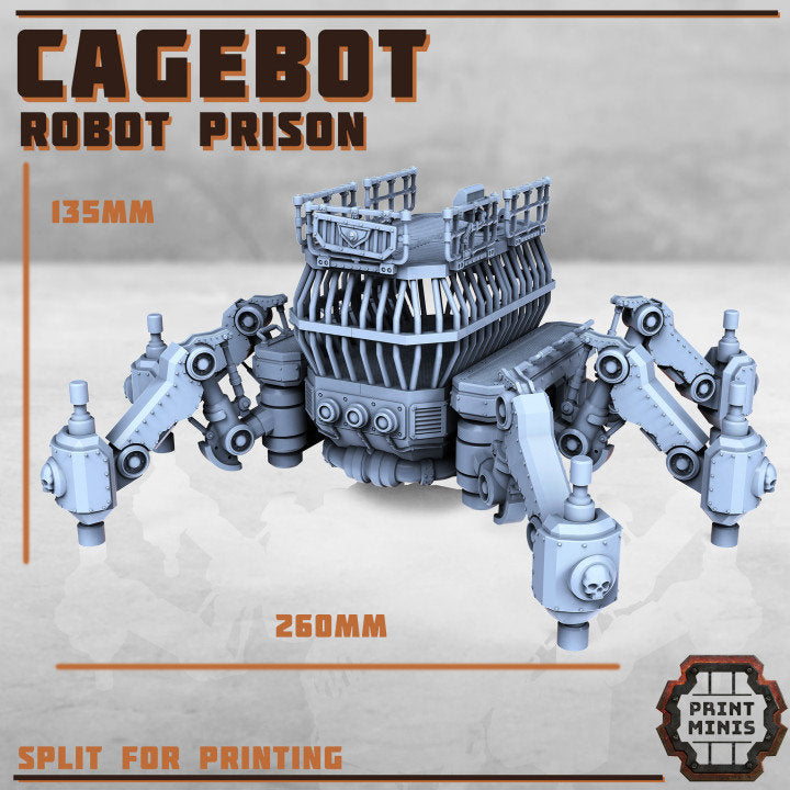 
Cagebot Robot Prison DnD Mech Dungeons and Dragons Scifi Scatter Terrain Robot Miniature 28mm heroic scale Tabletop Terrain Prison Miniature