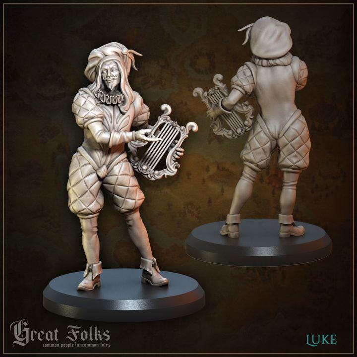 
3pc The Mystic Melodists DnD Dungeons and Dragons 28mm/32mm TTRPG Wargame NPCs Musician Band Figurines for your Village Entertainment Circus