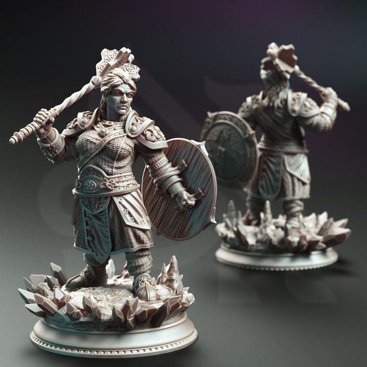 
Dwarf War Cleric DnD Dungeons and Dragons 28mm/32mm TTRPG Fantasy Wargame Miniature DnD 5e Pathfinder Kilda Swordreign Female Dwarf Warrior