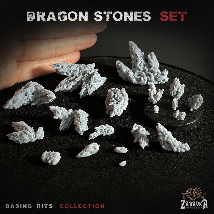 
19pc Dragon Stone Basing Bits DnD Dungeons and Dragons Scatter Terrain Wargame Miniature Scenery 3D Printed Terrain Stone Miniatures