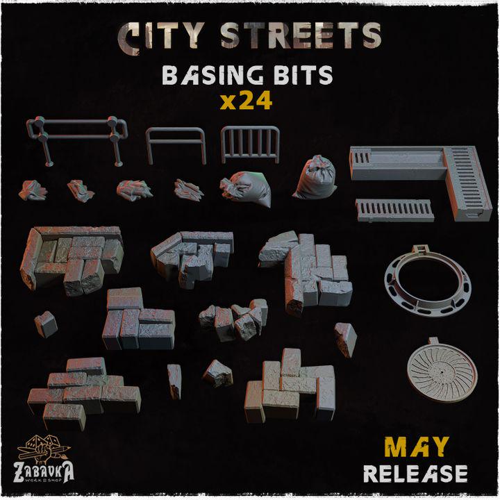 
24pc City Streets Basing Bits 28mm/32mm Scale Basing Materials Dystopian Wargaming City Infrastructure Scenery ElementsZbW