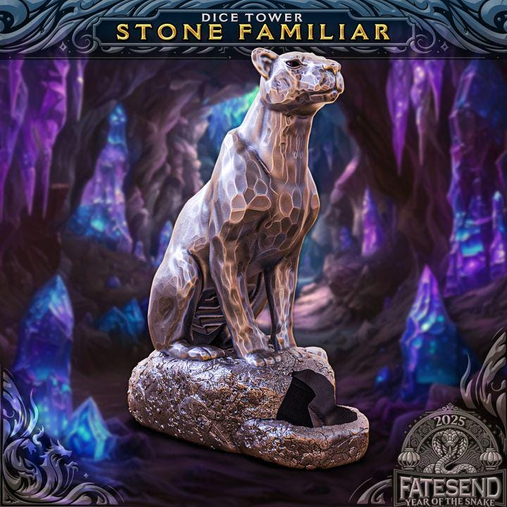 
Stone Familiar Dice Tower – Panther Guardian RPG Dice Roller – Fantasy Animal Dice Tower for DnD & TTRPG, FatesEnd