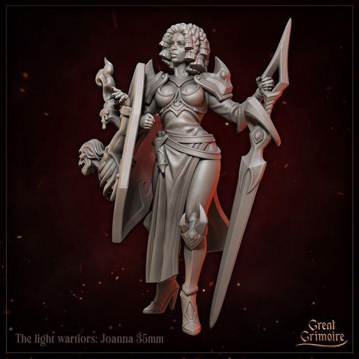 
Female Fighter with a Skeleton shield for Dungeons and Dragons 28mm/32mm/35mm TTRPG Joanna - GG