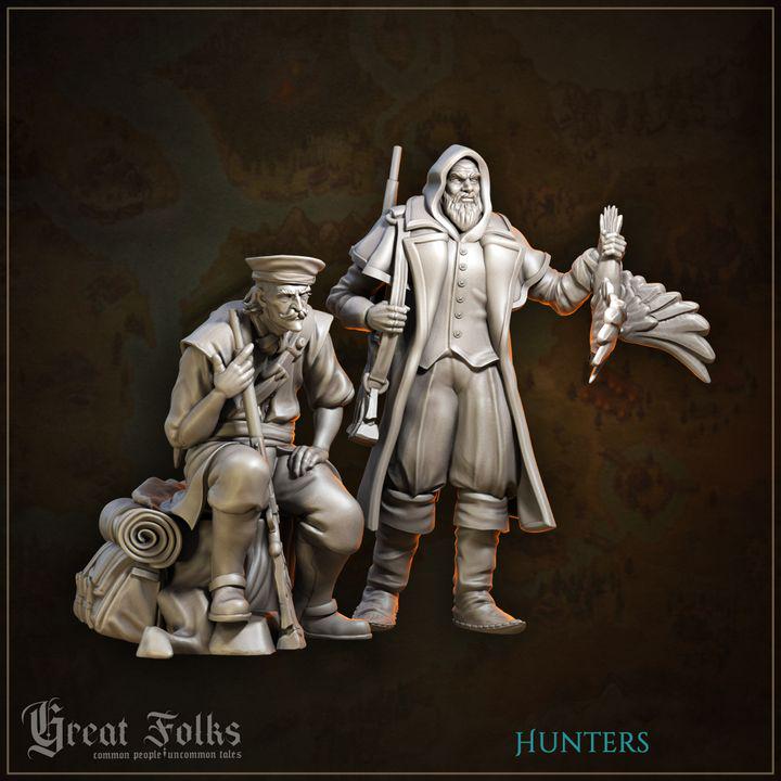 
2pc Hunters Townsfolk NPCs A Lucky Shot DnD Dungeons and Dragons 28mm/32mm TTRPG Fantasy Wargame Bird Prey Miniatures Miniature Villagers