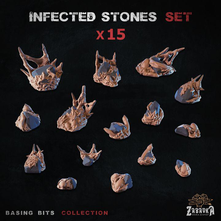 
15pc Infected Stone Minis for Dungeons and Dragons 28mm/32mm Basing Bits DnD Scatter Terrain Scenery Scatter D&D TTRPG Basing Material - ZbW
