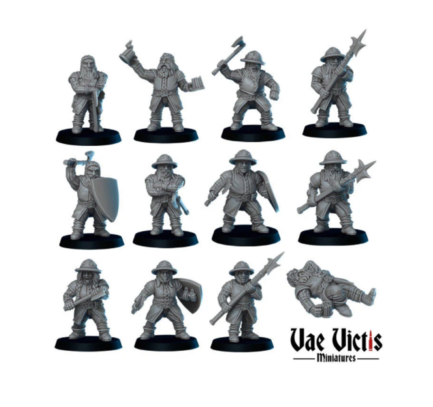 12pc Dwarf Warriors DnD Dungeons and Dragons 28mm/32mm Armoured Guards DnD Fighter DnD Warriors Wargaming Miniature NPCs Scatter Corpse