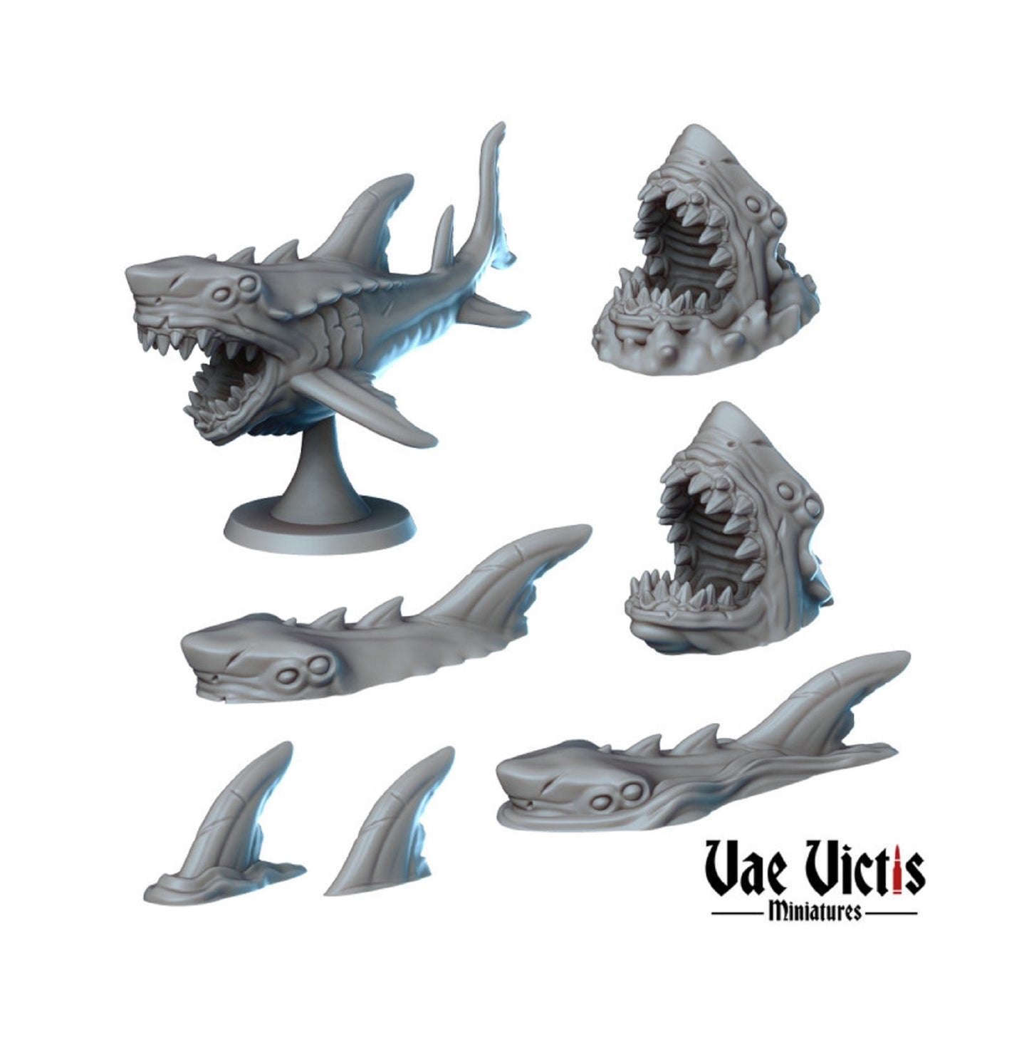 7pc Shark Miniature Set for DnD Dungeons and Dragons 28mm/32mm Sea Creature DnD Monster