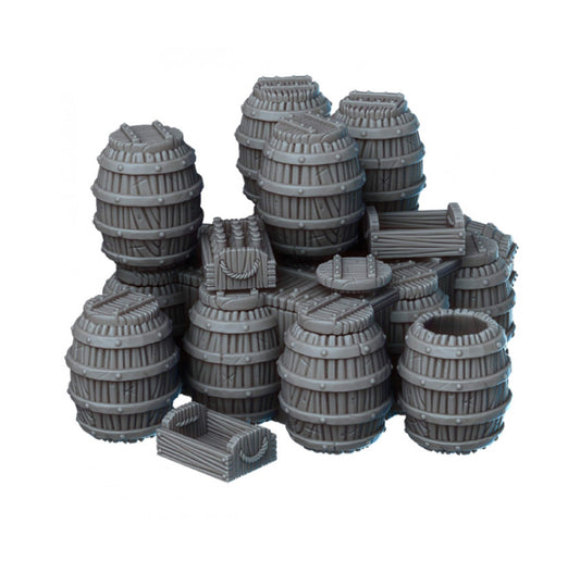 10pc Barrel and Box Scatter Terrain DnD Dungeons and Dragons 28mm/32mm TTRPG Wargame Scatter Battlefield Miniatures Fantasy RPG Pathfinder