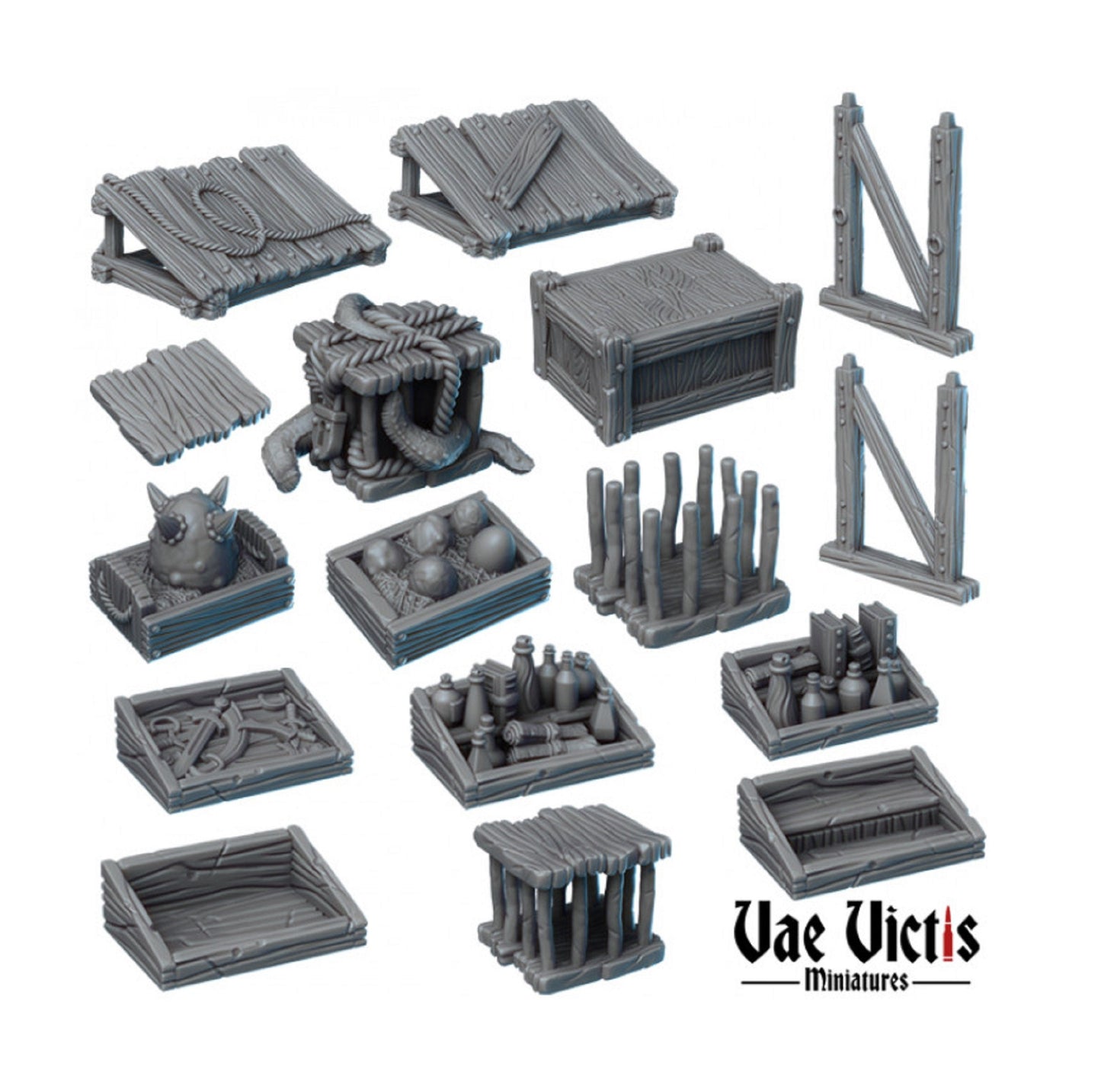 16pc Black Market Set, Market Stalls DnD, Dungeons and Dragons, 28mm Terrain, 32mm Miniatures