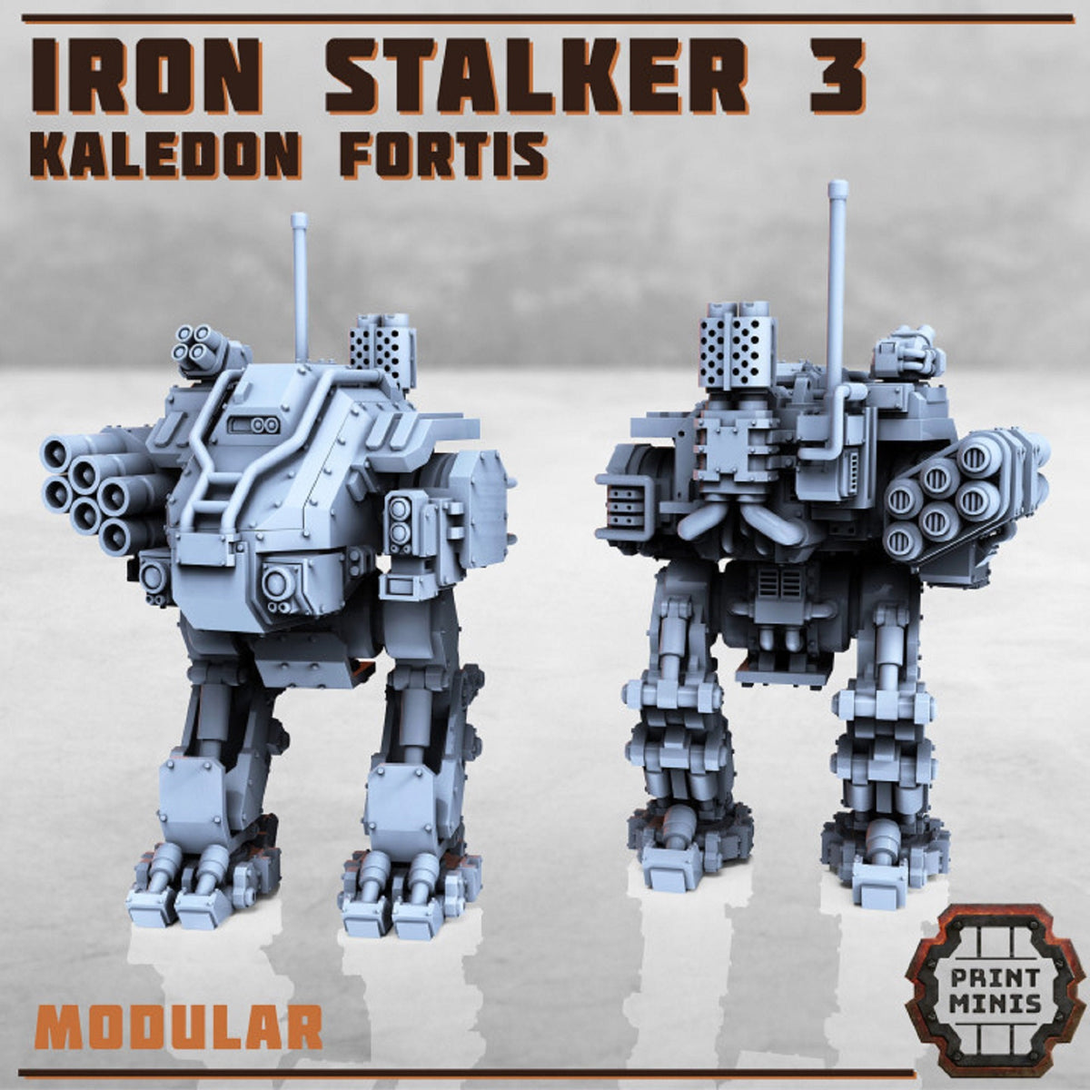 
Mech Walker, Sci-Fi, Miniatures, 4 Variants ' Iron Stalker Kit', Tabletop RPG, DnD, Scatter, Terrain, Kaledon Fortis Faction, Print Minis