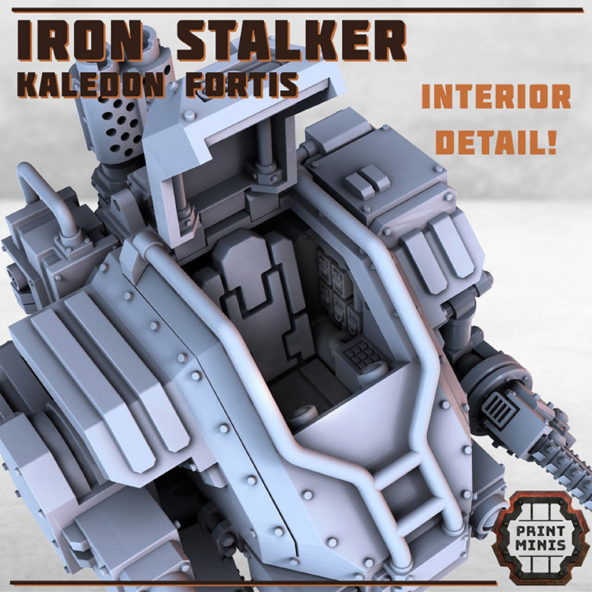 
Mech Walker, Sci-Fi, Miniatures, 4 Variants ' Iron Stalker Kit', Tabletop RPG, DnD, Scatter, Terrain, Kaledon Fortis Faction, Print Minis
