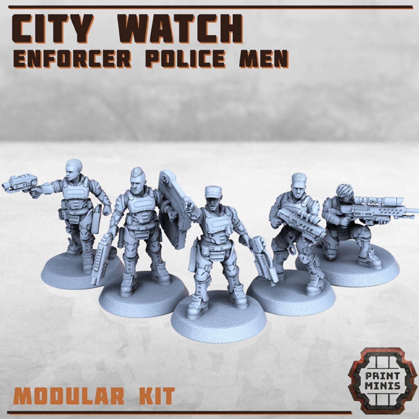 9Pc Police Miniatures, Sci-Fi, Light Infantry, Cyberpunk miniatures, Rogue, Soldier 'City Watch Enforcer Police', Miniatures, 28mm Heroic