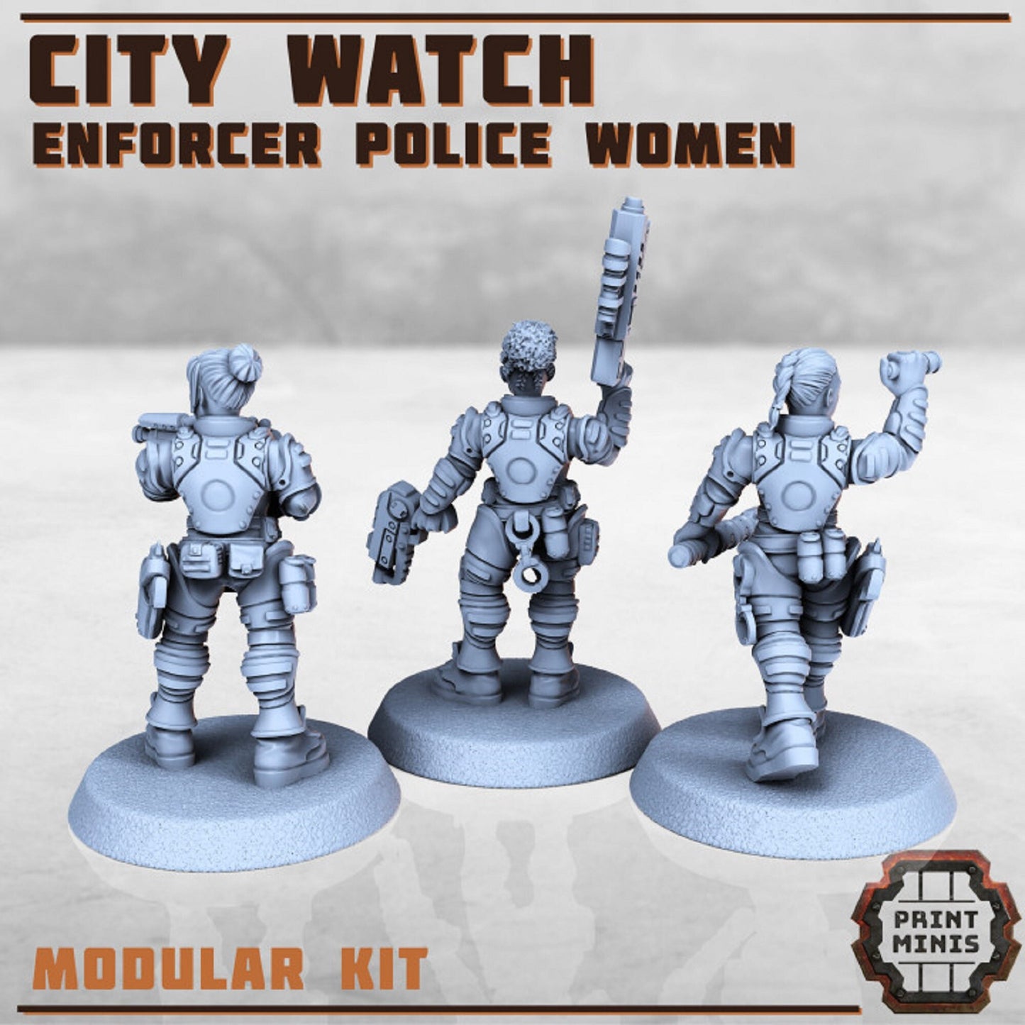 9Pc Police Miniatures, Sci-Fi, Light Infantry, Cyberpunk miniatures, Rogue, Soldier 'City Watch Enforcer Police', Miniatures, 28mm Heroic