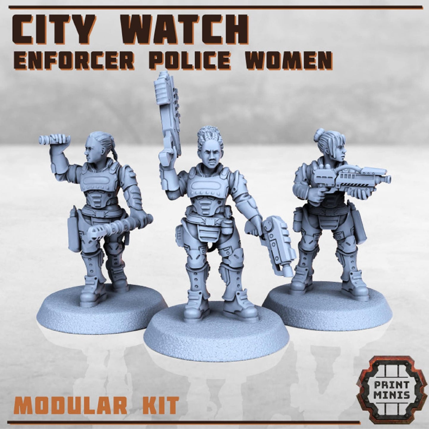 9Pc Police Miniatures, Sci-Fi, Light Infantry, Cyberpunk miniatures, Rogue, Soldier 'City Watch Enforcer Police', Miniatures, 28mm Heroic