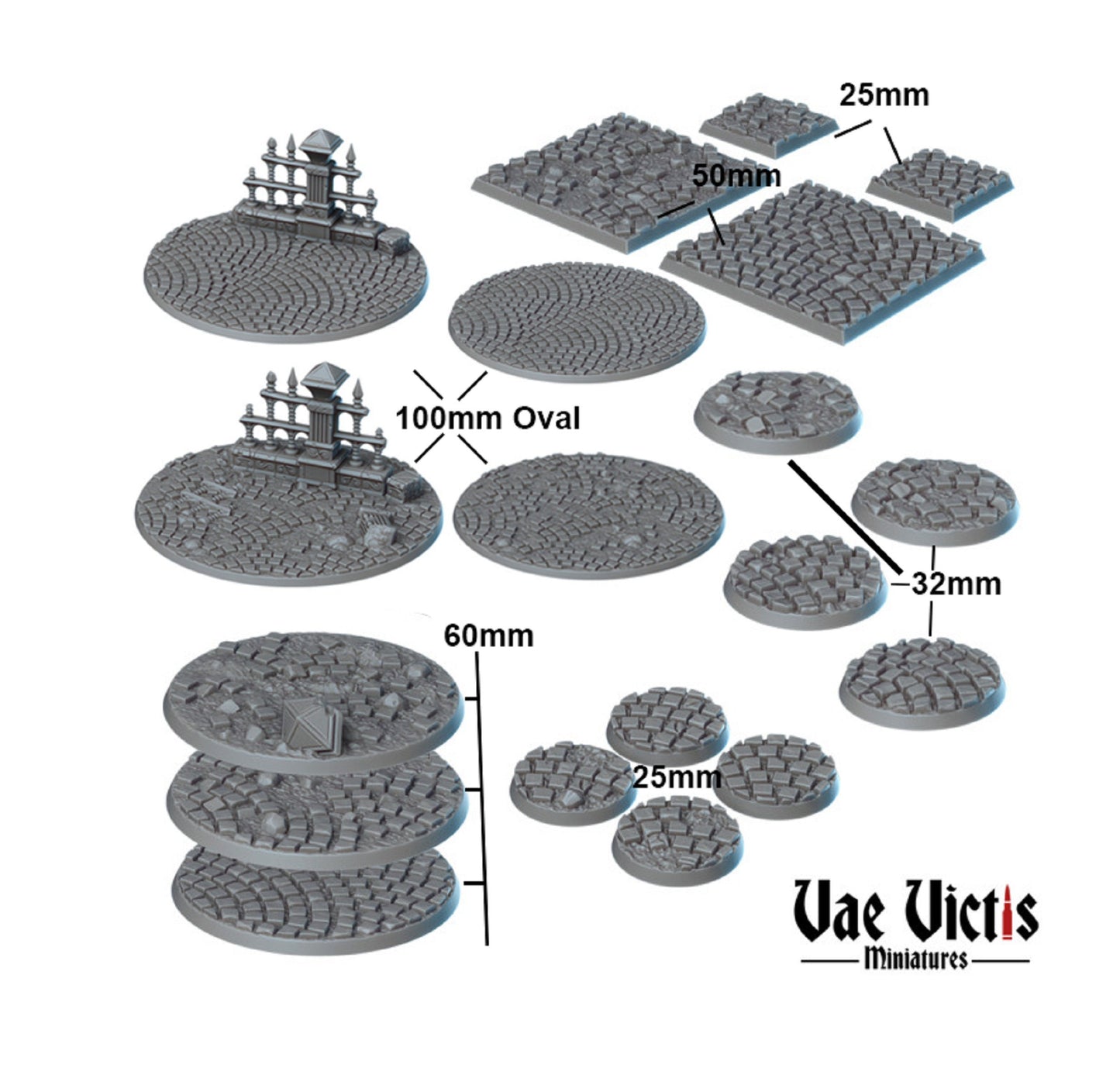 Cobblestone Bases, DnD, Dungeons and Dragons, Scatter Terrain, Tabletop RPG, Static Scenery, Mini base 25mm, 32mm, 50mm,  100mm, Vae Victis