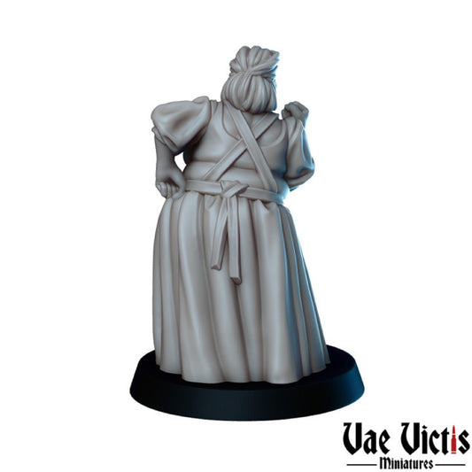 Bar Owner ready to fight DnD Dungeons and Dragons 28mm/32mm Bar Brawl NPC Female Townsfolk TTRPG Fantasy Wargame Mini for Bar Brawl