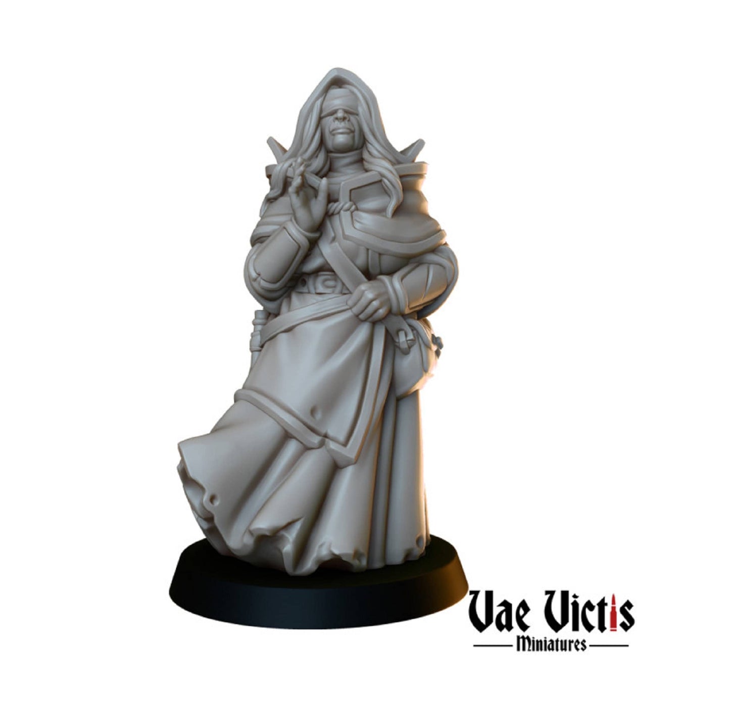 Female Blind Cleric Miniature 28mm Heroic/32mm Options for D&D Pathfinder, and Warhammer 40K. Ideal for Fantasy 5E and RPG Terrain