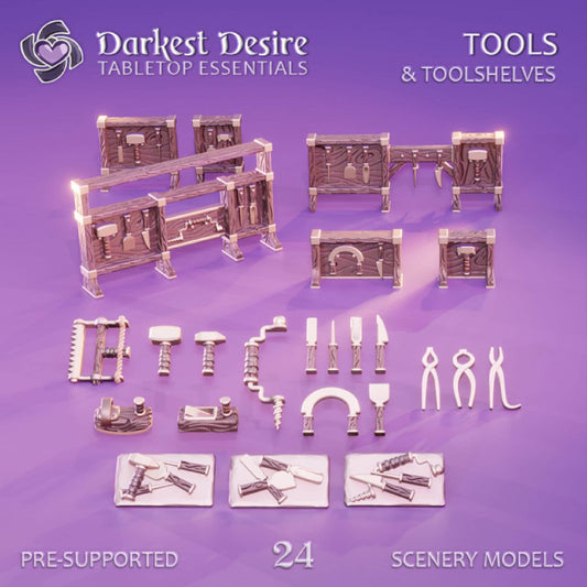 Blacksmith Workshop Miniatures DnD Dungeons and Dragons 28mm/32mm TTRPG Miniature Scatter Dollhouse Miniatures Tiny tool set and shelves