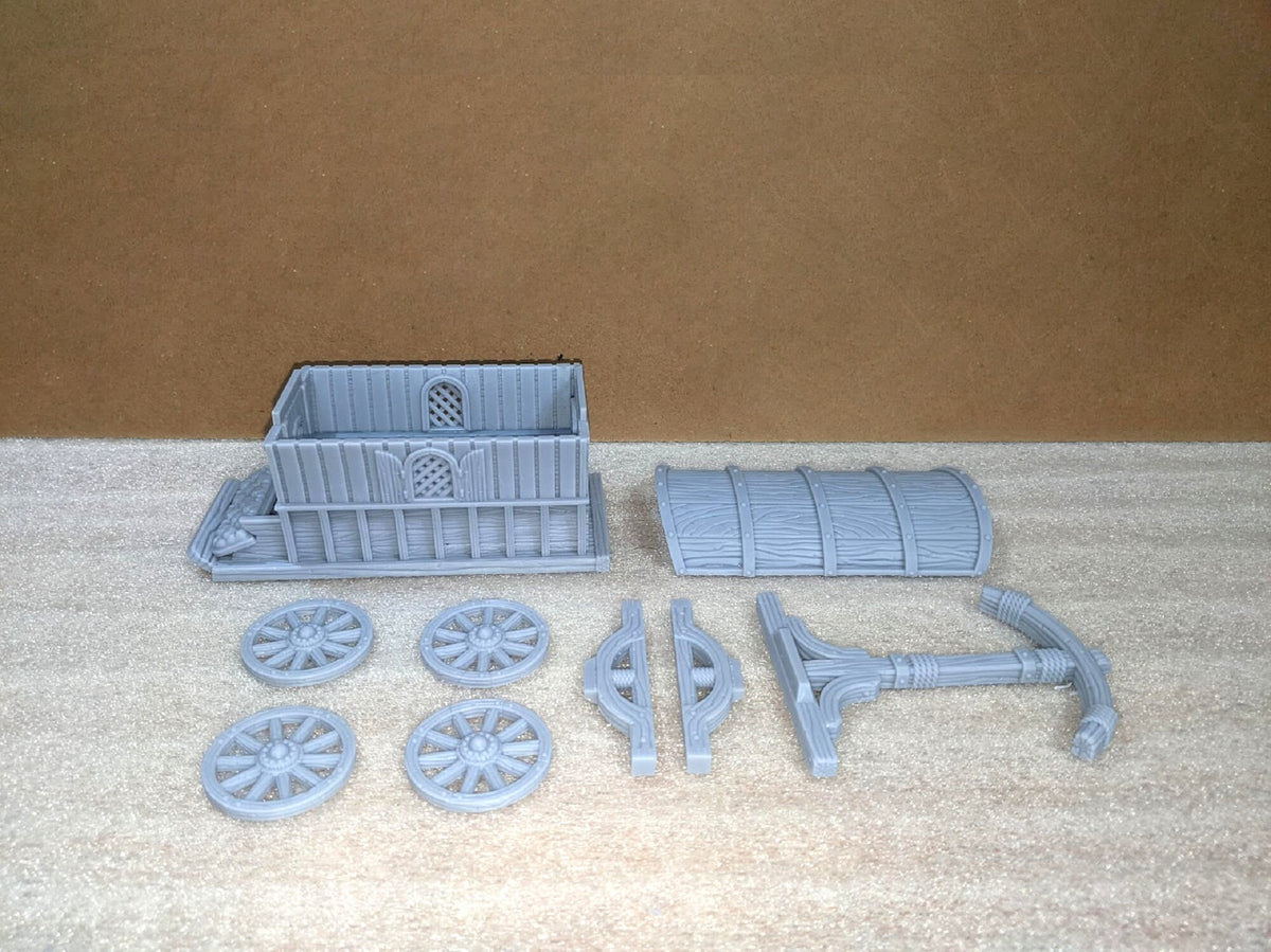 
Merchant Wagon Miniature DnD Dungeons and Dragons 28mm/32mm Wagon 3D Printed Miniature for TTRPGs Wargames Dioramas Traveler Caravan Cart