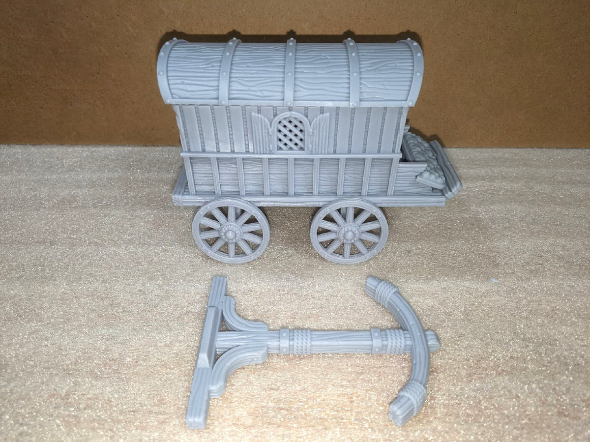 
Merchant Wagon Miniature DnD Dungeons and Dragons 28mm/32mm Wagon 3D Printed Miniature for TTRPGs Wargames Dioramas Traveler Caravan Cart