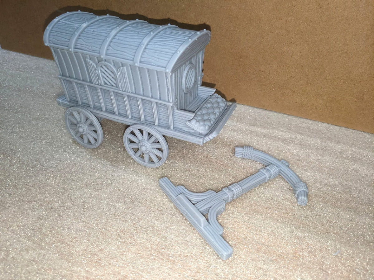 
Merchant Wagon Miniature DnD Dungeons and Dragons 28mm/32mm Wagon 3D Printed Miniature for TTRPGs Wargames Dioramas Traveler Caravan Cart