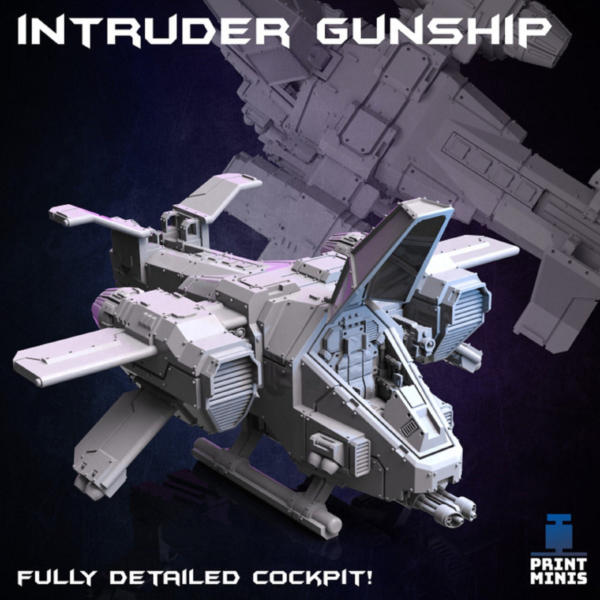 
Gunship Miniature, DnD, Dungeons and Dragons, Pathfinder, Scatter, Wasteland Vehicle, Wargaming, Tabletop RPG 28mm 32mm by Print Minis