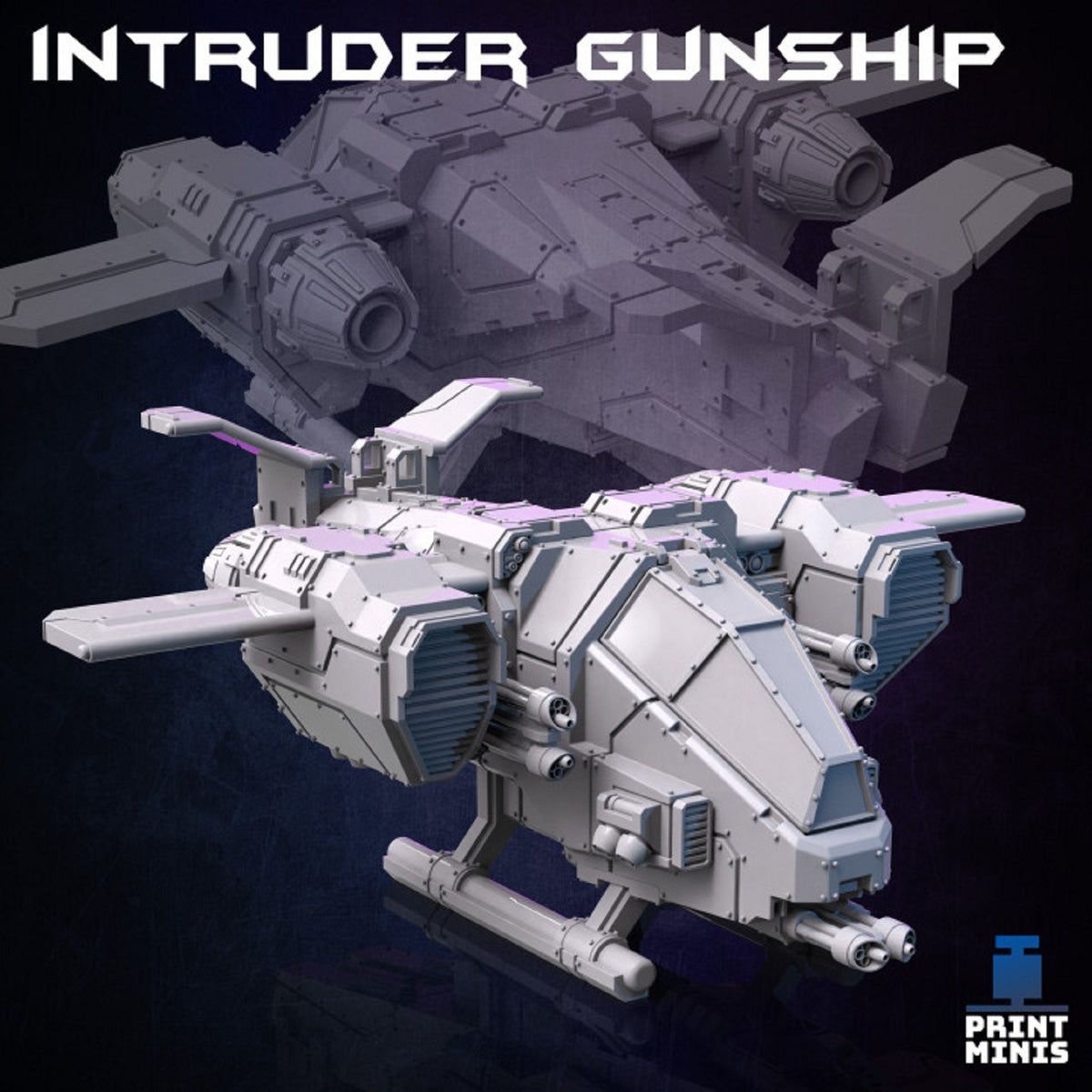 
Gunship Miniature, DnD, Dungeons and Dragons, Pathfinder, Scatter, Wasteland Vehicle, Wargaming, Tabletop RPG 28mm 32mm by Print Minis